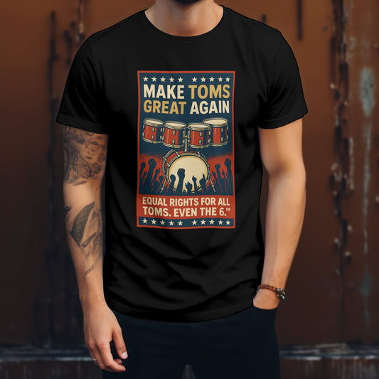 Make toms great again t-shirt with drummer humour political parody design