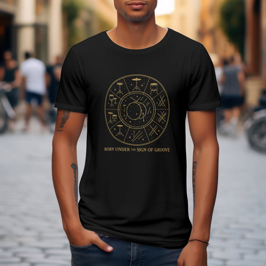 Born under sign of groove t-shirt combining astrology with music design