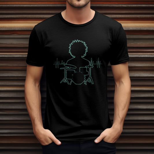 13.	Drum beat t-shirt featuring rhythm pattern design for percussion enthusiasts