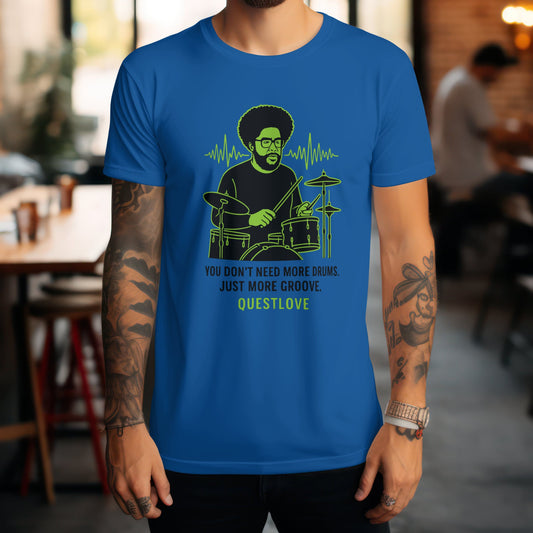 12.	Questlove groove t-shirt celebrating hip hop drummer with urban music design