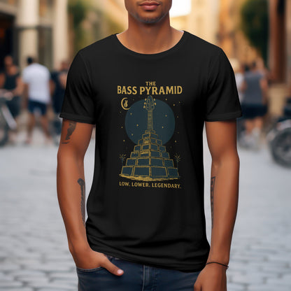 Bass pyramid t-shirt featuring geometric music design for bass guitar players