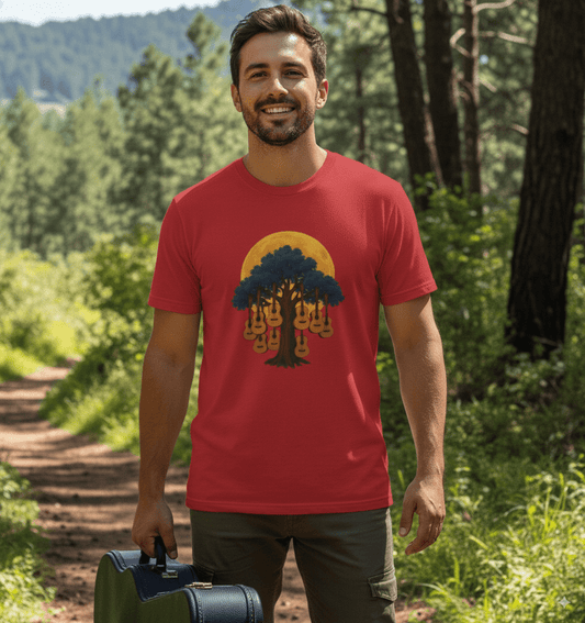 Moon tree guitar t-shirt with artistic nature music design