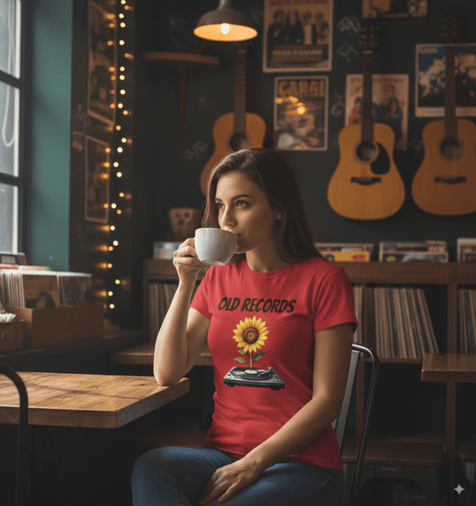 Vintage old records t-shirt with retro vinyl collection design