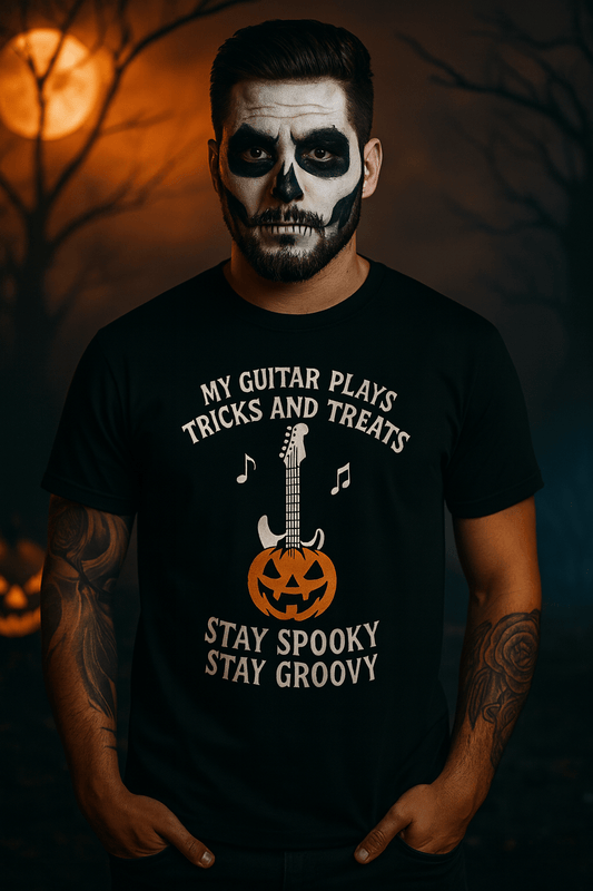 Halloween Guitar T-Shirt - Spooky Music Design