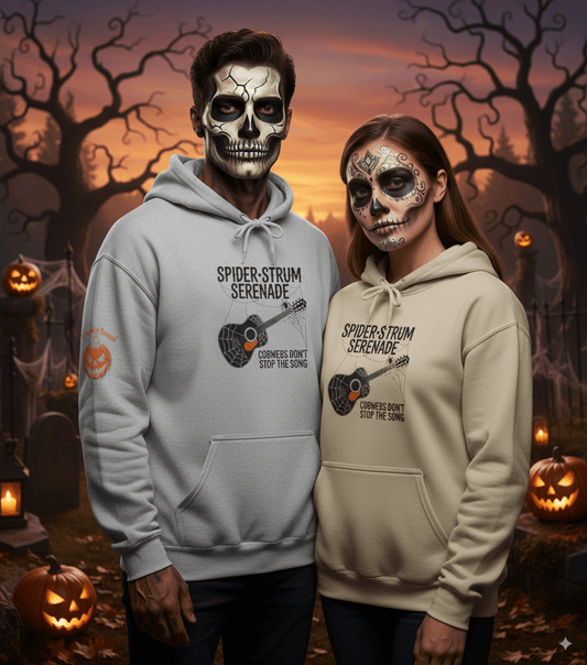 Spider-Strum Serenade Halloween Hoodie - Music Spook