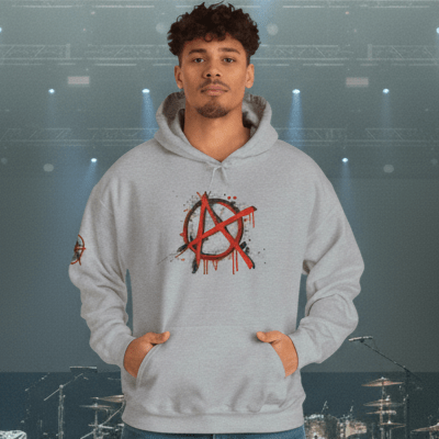 Anarchy graphic hoodie with edgy streetwear design and bold anarchy symbol