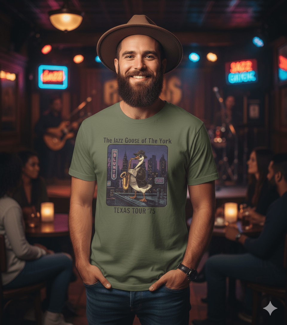 Vintage Jazz Goose t-shirt with retro jazz music and cool goose musician design
