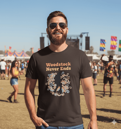 Woodstock inspired retro music festival t-shirt with vintage 60s concert design