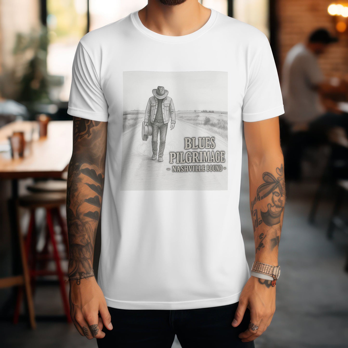 Blues Pilgrimage vintage t-shirt with blues music journey and festival design