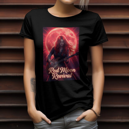Red Moon Revival t-shirt with celestial moon and music revival concert design