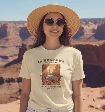 Capybara Canyon Tour t-shirt with Arizona canyon adventure and cute capybara design