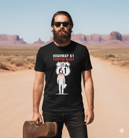 Highway 61 Forever Blues softstyle t-shirt with vintage blues music highway design