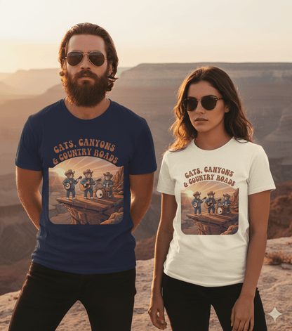 Cats Canyons and Country Roads vintage t-shirt with western cats and road design