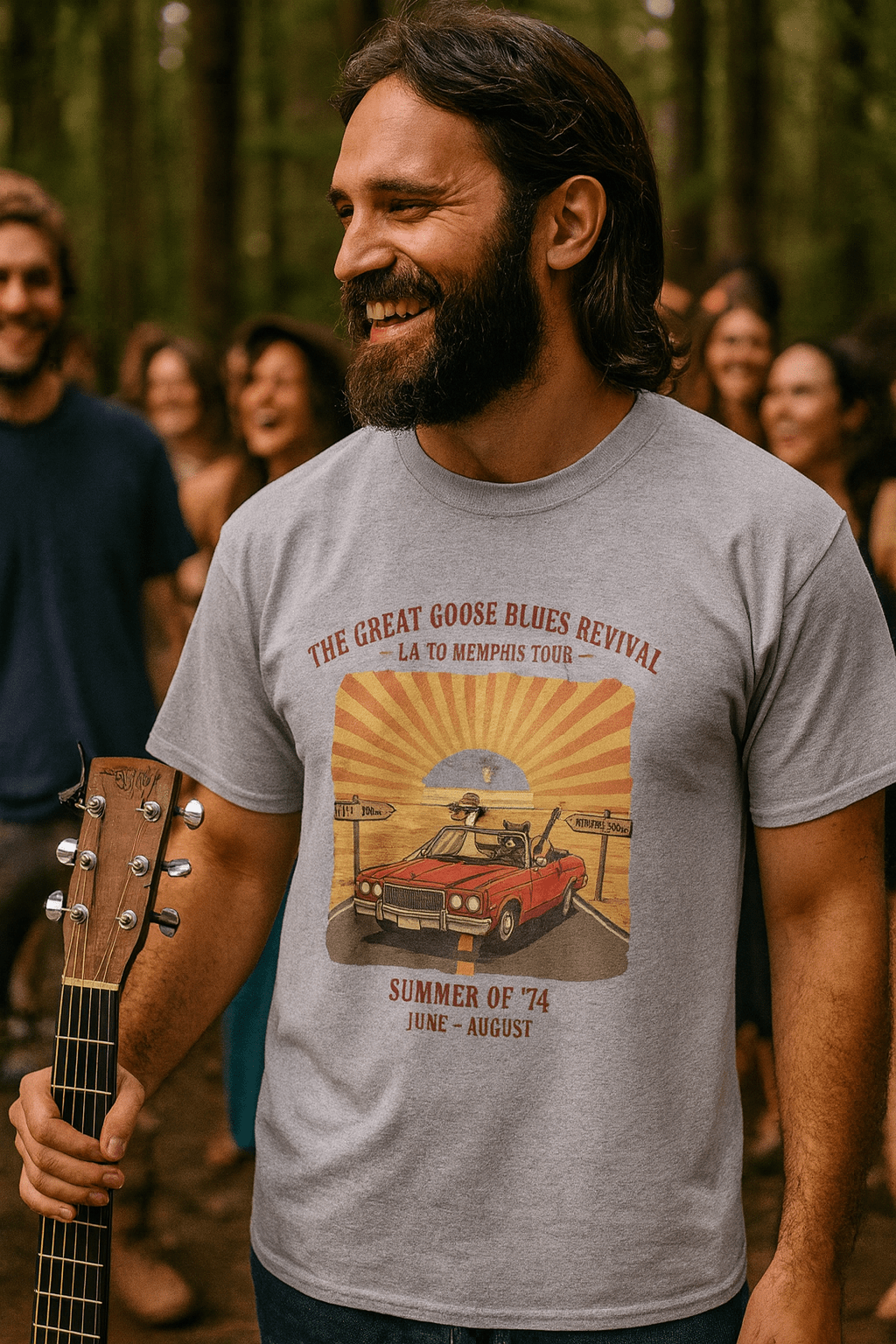 Vintage summer tour t-shirt with retro concert and music festival design