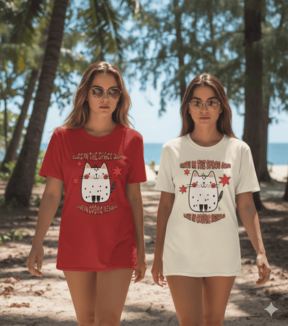 Cosmic Cats softstyle t-shirt with space cats and galactic music design