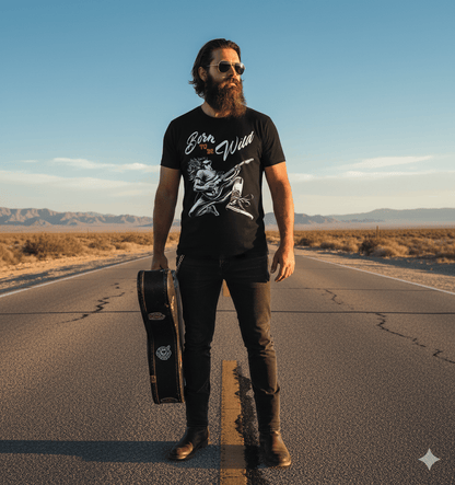 Born to Be Wild rock t-shirt with classic music anthem and freedom design
