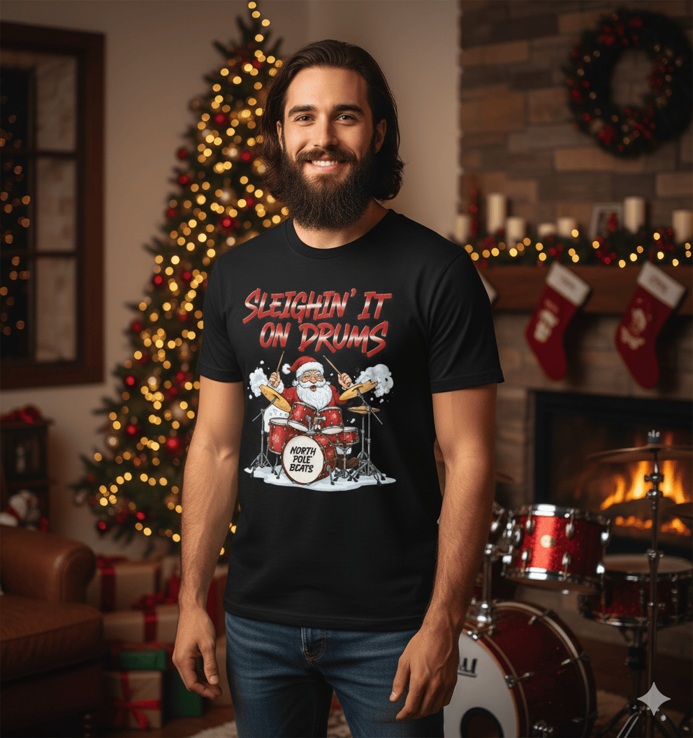 Sleighin' It on Drums T-Shirt - Christmas Drummer