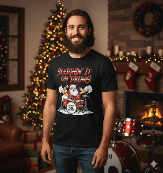 Sleighin' It on Drums T-Shirt - Christmas Drummer