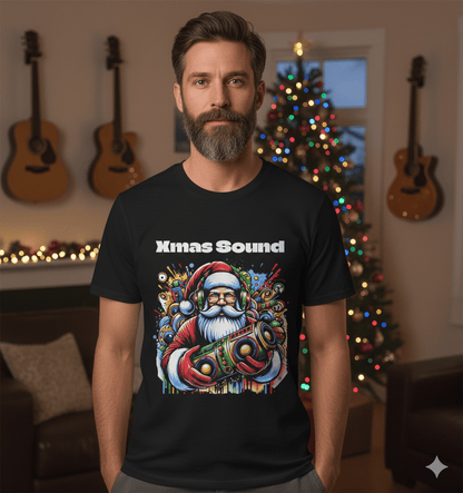 Santa DJ softstyle t-shirt with Santa Claus on turntables Christmas party design