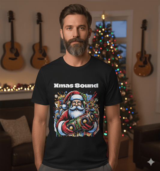 Santa DJ softstyle t-shirt with Santa Claus on turntables Christmas party design