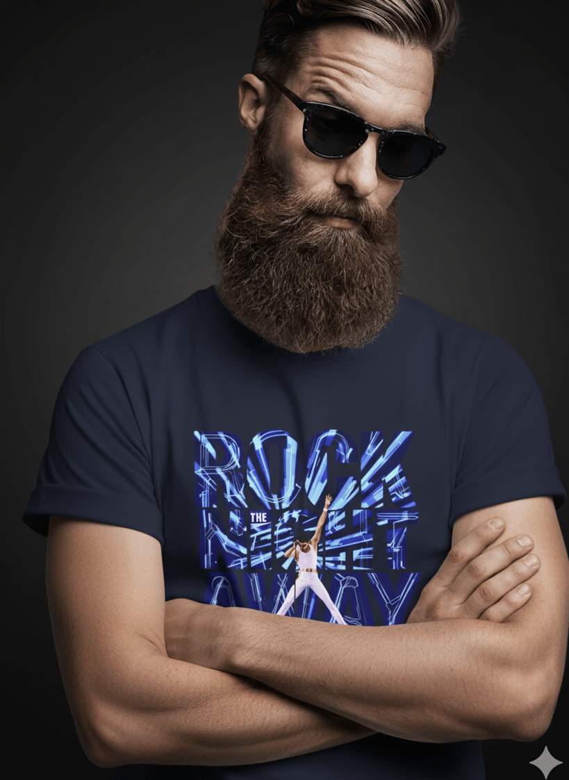 Rock the Night Away retro concert graphic t-shirt design