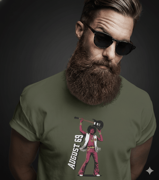 August 69 guitar rock retro musician graphic t-shirt