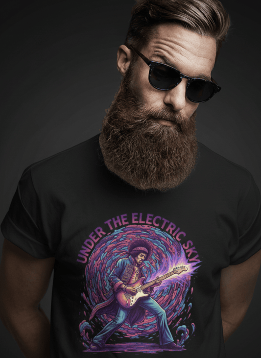 Under the Electric Sky retro Jimmy rock guitarist t-shirt