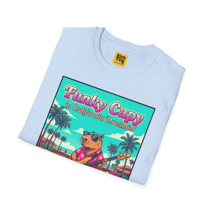 Funky Capybara Vibes T-Shirt - Retro Beach Skateboard Tee