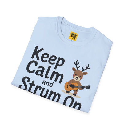 Keep Calm and Strum On Christmas T-Shirt - Reindeer