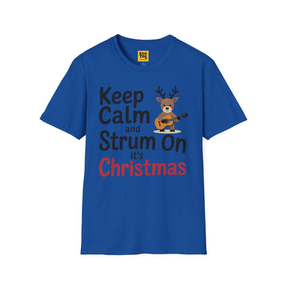 Keep Calm and Strum On Christmas T-Shirt - Reindeer