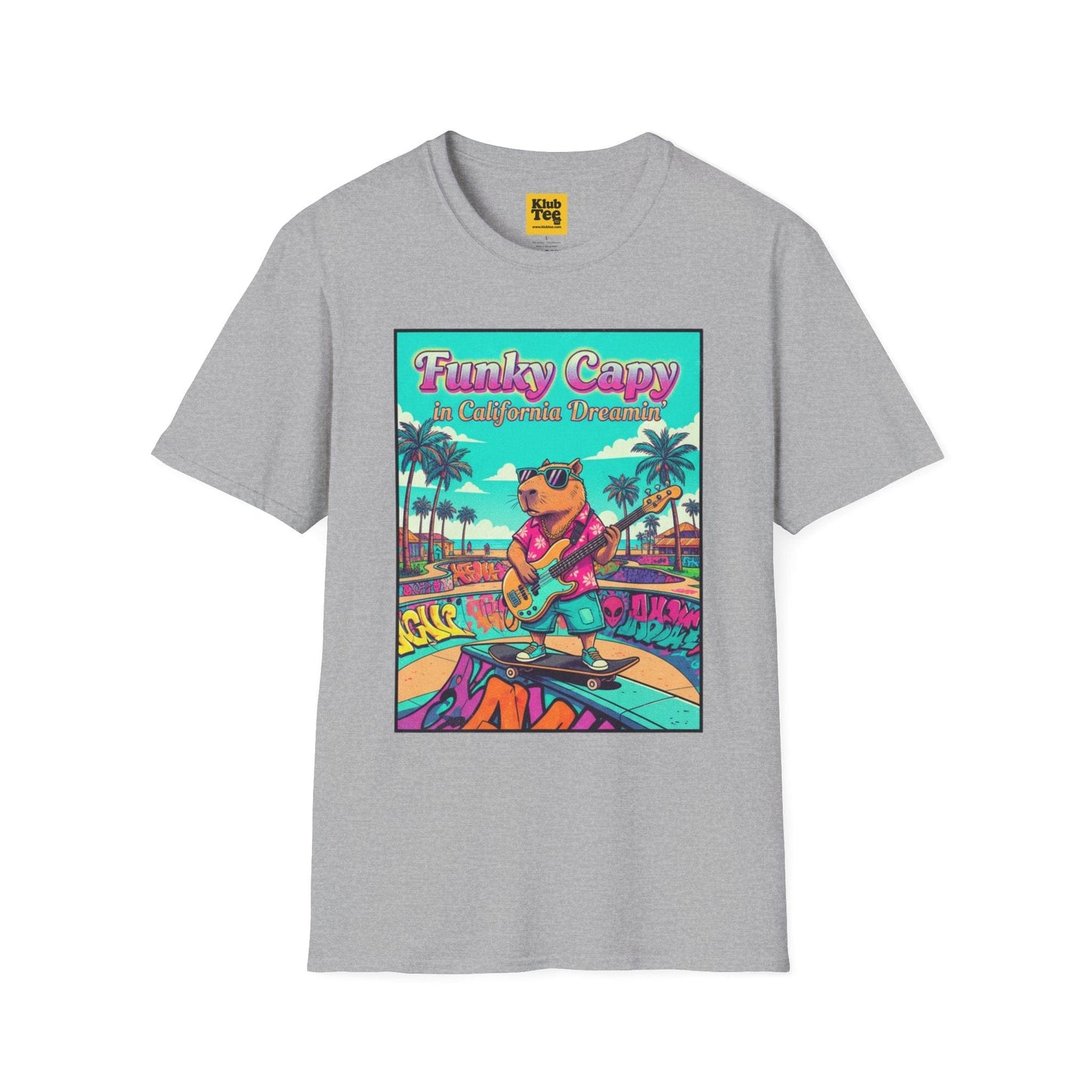 Funky Capybara Vibes T-Shirt - Retro Beach Skateboard Tee