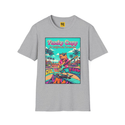 Funky Capybara Vibes T-Shirt - Retro Beach Skateboard Tee