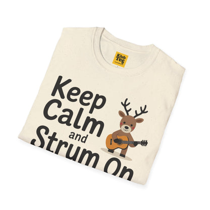 Keep Calm and Strum On Christmas T-Shirt - Reindeer