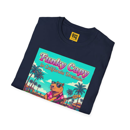 Funky Capybara Vibes T-Shirt - Retro Beach Skateboard Tee