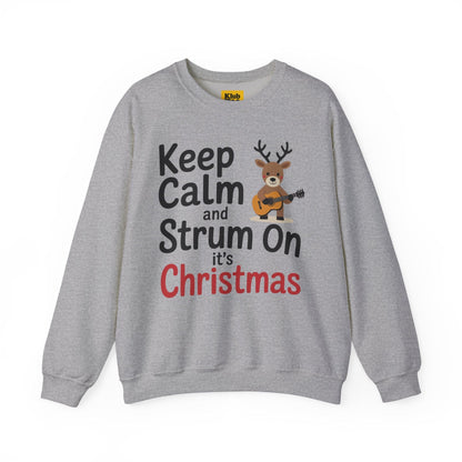 Keep Calm and Strum On Christmas Sweatshirt - Reindeer