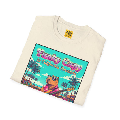 Funky Capybara Vibes T-Shirt - Retro Beach Skateboard Tee