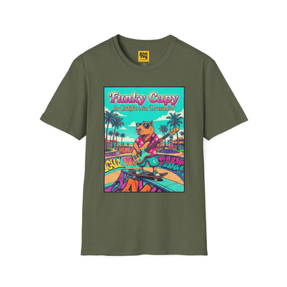 Funky Capybara Vibes T-Shirt - Retro Beach Skateboard Tee