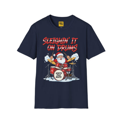 Sleighin' It on Drums T-Shirt - Christmas Drummer