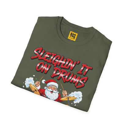 Sleighin' It on Drums T-Shirt - Christmas Drummer