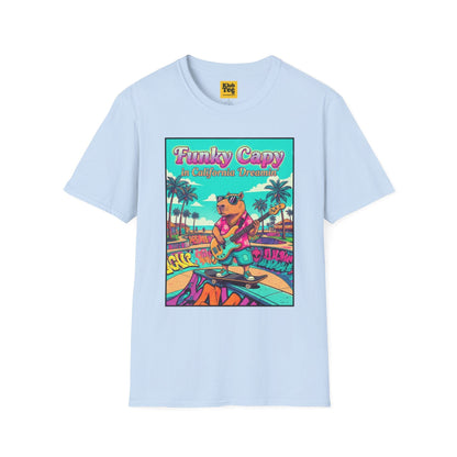 Funky Capybara Vibes T-Shirt - Retro Beach Skateboard Tee